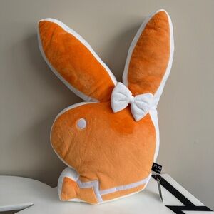 Playboy Y2K orange bunny head pillow NWT